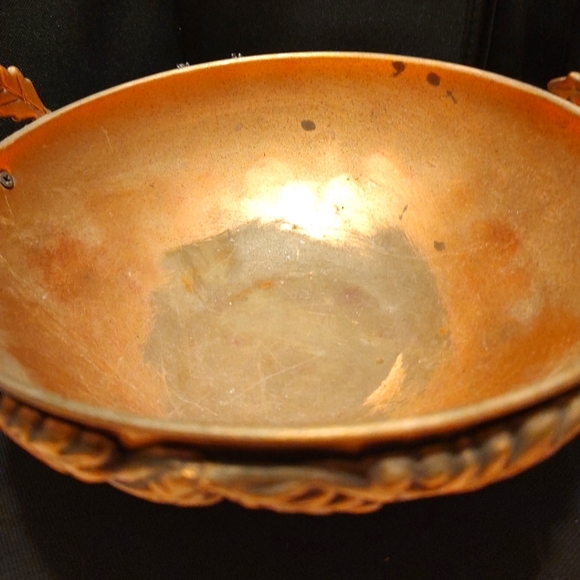 🔸🍂🔸Beautiful Vtg Copper Metal Leaf Pedestal Display Fruit Bowl Centerpiece - Picture 13 of 16